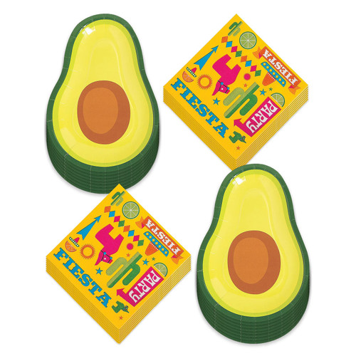 Fiesta Taco Party Avocado Shaped Paper Dessert Plates and Fiesta Napkins (Serves 16)