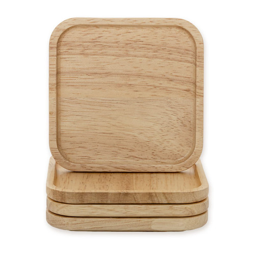 Goodsdeco Coasters for Cups, Set of 4 Coasters for Drinks Made of Wood, Natural Wood Square Drink Coaster, Decorative for Kitchen (Square-4pcs)