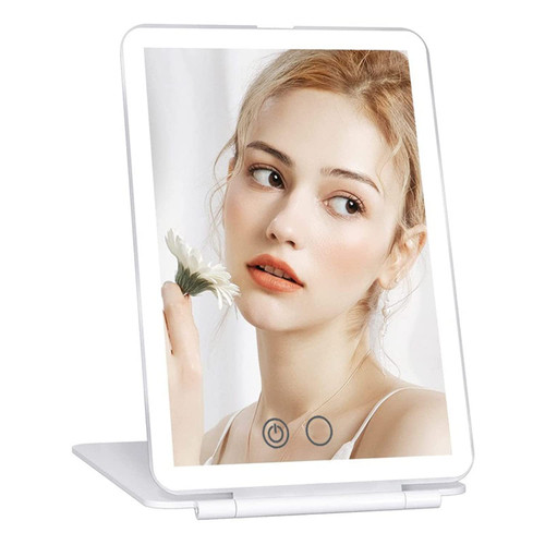 iHMeiju Travel Makeup Vanity Mirror with 72 Led Lights 3 Colors Light Modes, Rechargeable Portable Lighted Makeup Beauty Mirror, Tabletop LED Folding Cosmetic Mirror with Dimmable Touch Screen.
