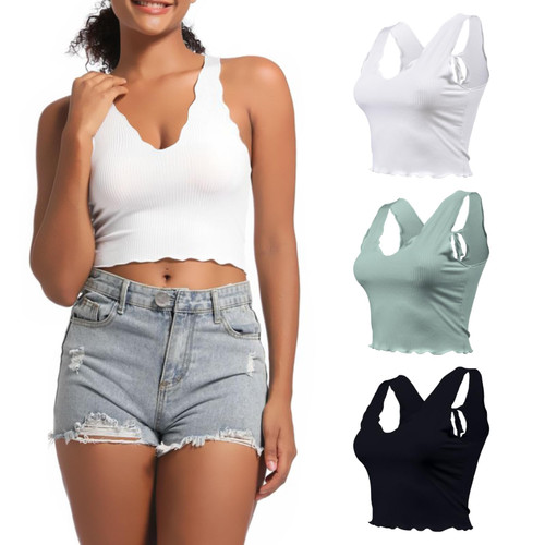 XYKrissas Women Tank Tops, Sleeveless V Neck Crop Tops for Women Trendy, 3 Pack (as1, Alpha, l, Regular, Regular)