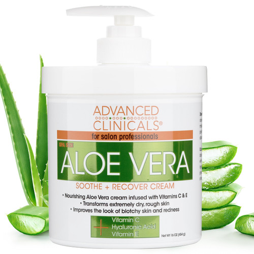 Advanced Clinicals Aloe Vera, Vitamin C & Hyaluronic Acid Face & Body Cream, Moisturizing Lotion for Dry & Sun-Damaged Skin, 16 Oz