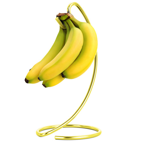 Homeries Banana Holder Modern Banana Hanger Tree Stand Hook for Kitchen Countertop, Gold Banana Stand (Gold)