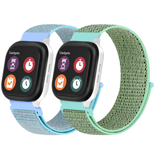 MHunter 2 Pack Kids Replacement Watch Band Compatible with Gizmo Watch 20mm Sport Hook Loop Nylon Watch Bands Strap Compatible with Verizon Gizmo Watch 2 / Gizmo Watch 1 Lake Green/Blue