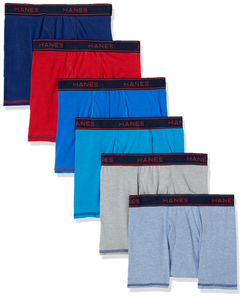 Hanes Boys' Underwear, Cool Comfort Stretch Mesh Boxer Briefs, 6-Pack, Blue Gray Assorted, X Large