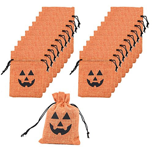 Scafiv 20 Pack Halloween Drawstring Canvas Pumpkin Treat Goodie Bag for Trick Treating and Halloween Party Favors Decorations (20)
