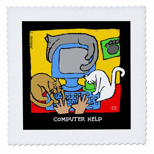 3dRose qs_36675_1 Computer Helpers, Cartoon Cats, Cats, Cat, Funny Cats, Kittens Pets, Funny Pets, Animals-Quilt Square, 10 by 10-Inch