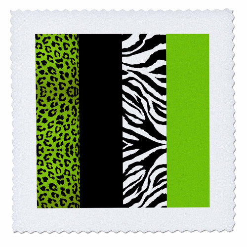3dRose qs_35440_1 Lime Green Black and White Animal Print-Leopard and Zebra-Quilt Square, 10 by 10-Inch