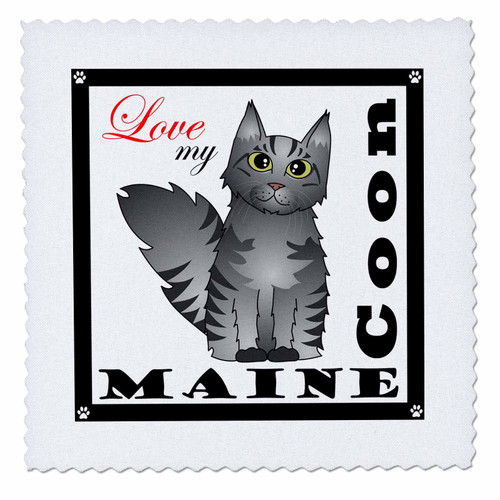 3dRose qs_35520_1 Love My Maine Coon Cat-Silver Tabby-Quilt Square, 10 by 10-Inch