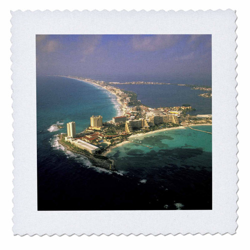 3dRose qs_86861_1 Mexico, Quintana Roo, Cancun Aerial - SA13 WBI0691 - Walter Bibikow - Quilt Square, 10 by 10-Inch