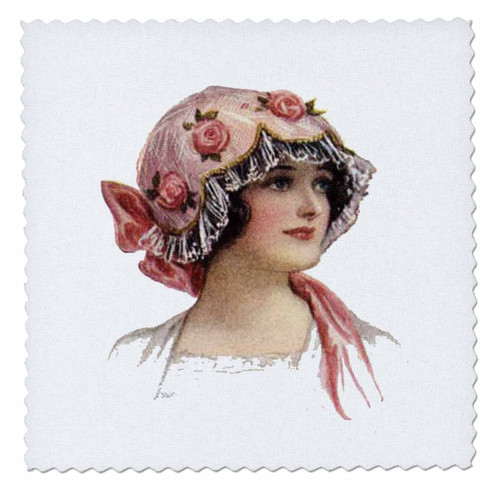 3dRose qs_6283_1 Victorian Lady with Rose Lace Bonnet Quilt Square, 10 by 10-Inch