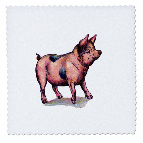 3dRose qs_37369_1 Vintage Pink and Gray Pig-Quilt Square, 10 by 10-Inch
