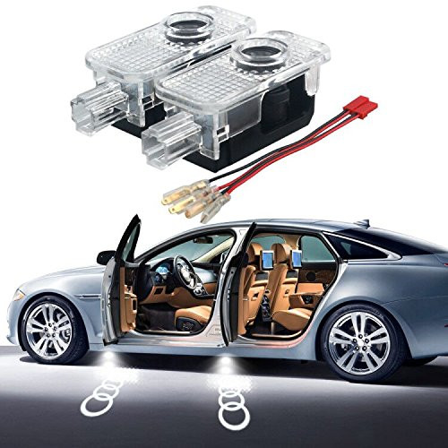 Car Welcome Door Logo Lights 2PCS LED Emblem Logo HD Projector Ghost Shadow Lights Easy Installation Courtesy Step Lights Ground Welcome Projector Lamp Kit for Audi