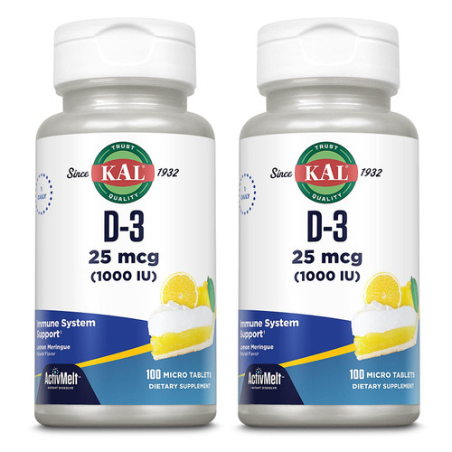 KAL Vitamin D-3 1000 IU | Natural Lemon Flavor ActivMelt Micro Tablets | Healthy Immune Function & Bone Support | 100 Count | Pack of 2