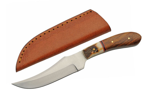 SZCO Supplies 7.25" Wood/Stag Full Tang Outdoor Hunting Knife With Sheath, Brown