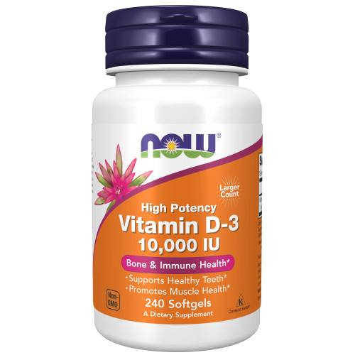 NOW Supplements, Vitamin D-3 10,000 IU Softgels, Vitamin D, Joint Support, 240 Softgels NOW Supplements, Vitamin D-3 10,000 IU Softgels, Vitamin D, Joint Support, 240 Softgels