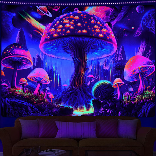Uspring Mushroom Tapestry Blacklight Forest Tapestry Hippie Tree of Life Tapestry UV Reactive Space Wall Tapestry Colorful Large Nature Tapestry Wall Hanging, Black Light Tapestry for Bedroom (59.1 x 82.7 inches) Uspring Mushroom Tapestry Blacklight Forest Tapestry Hippie Tree of Life Tapestry UV Reactive Space Wall Tapestry Colorful Large Nature Tapestry Wall Hanging, Black Light Tapestry for Bedroom (59.1 x 82.7 inches)