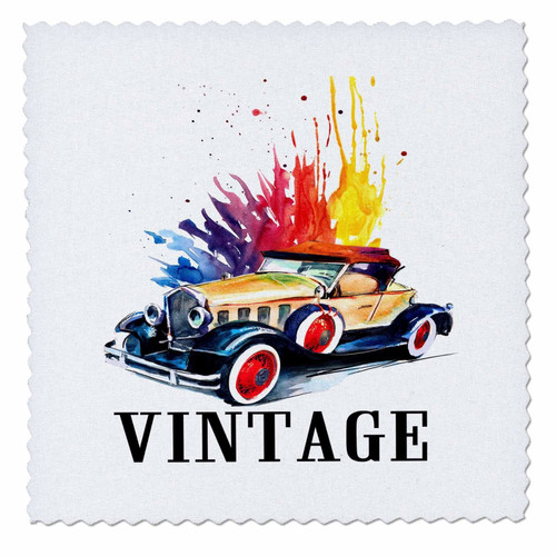 3D Rose Vintage Car Abstract Square 12 by 12 Inch Quilt, 12 x 12