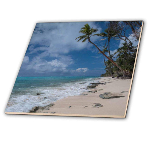 3dRose Deserted Sandy Beach on an Island with Palm Trees, Kingdom of Tonga Ceramic Tile, 4"