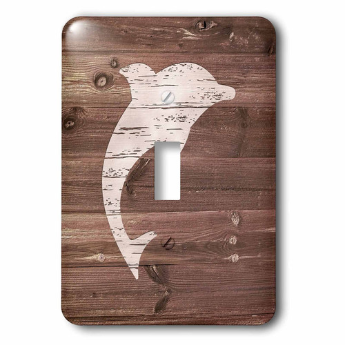 3dRose (lsp_261823_1) Single Toggle Switch White Painted Dolphin on Brown Weatherboard-Not Real Wood