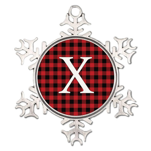 Initial Letter X Christmas Tree Hanging Ornaments Round Christmas Tree Ornament Monogram Buffalo Check Rustic Keepsake Script Family Name Collectible Gift for Christmas Tree Decorations