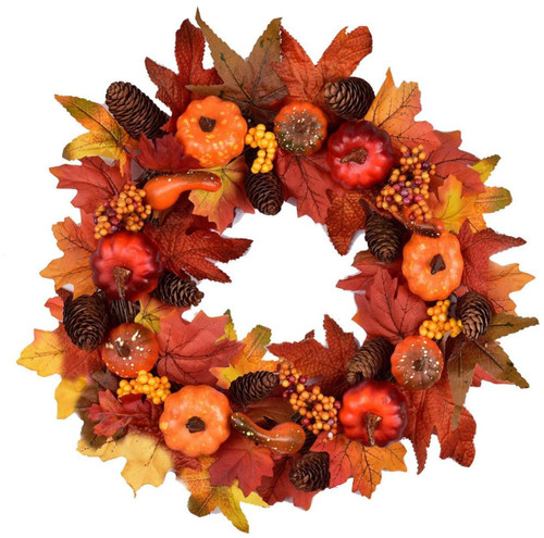 Qiuwaihei Thanksgiving Wreath Fall Maple Wreath 14 inches Fall Wreath with Maple Pumpkin Pine Cone Berry Ornament for Front Door Thanksgiving Decor Autumn Wreath Qiuwaihei Thanksgiving Wreath Fall Maple Wreath 14 inches Fall Wreath with Maple Pumpkin Pine Cone Berry Ornament for Front Door Thanksgiving Decor Autumn Wreath