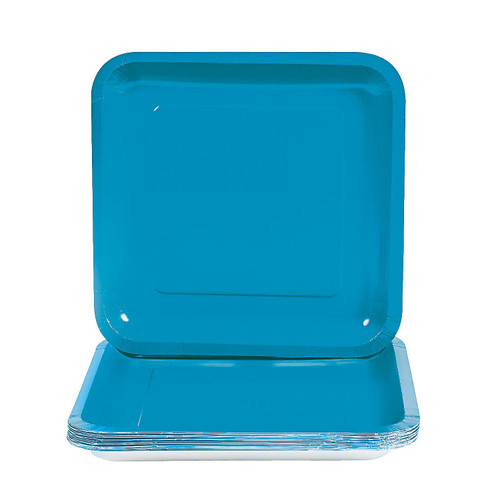 Fun Express Turquoise Square Paper Dinner Plates - 18 Ct. - Party Supplies - 18 Pieces
