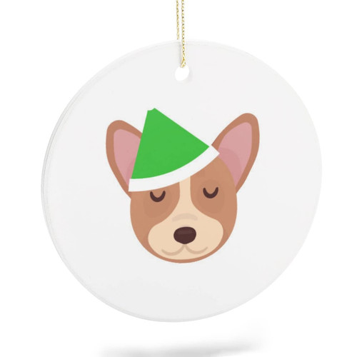 2021 Christmas Ornament Ceramic Two-Side Printed Round Ornaments for Christmas Christmas Corgi Funny Keepsake Ideas Gift Christmas Tree Hanging Decorations Pendant