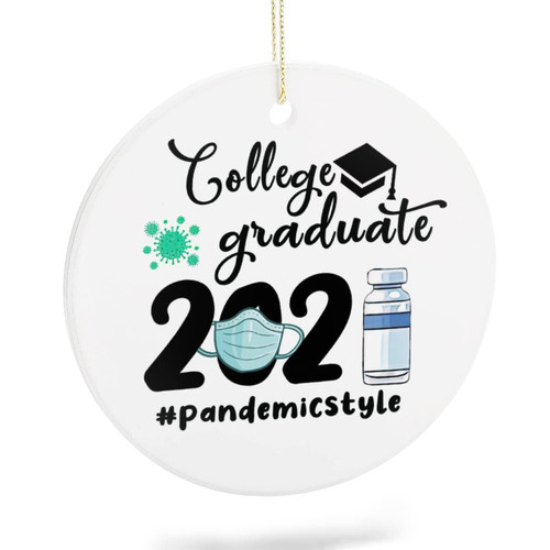 2021 Christmas Ornament Ceramic Two-Side Printed Round Ornaments for Christmas 2021 College Graduate Funny Keepsake Ideas Gift Christmas Tree Hanging Decorations Pendant