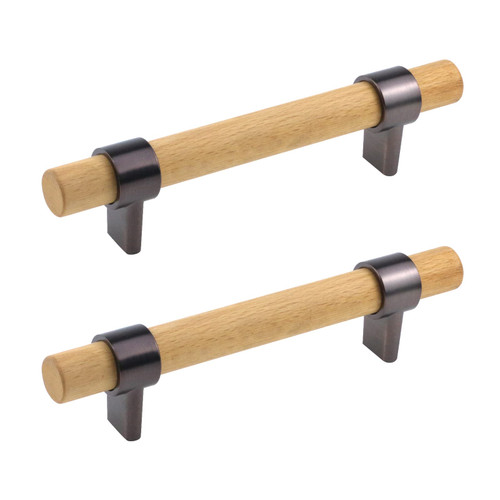 Antrader 2 Pcs Solid Wood Drawer Pulls,Cabinet Pulls 7-Inch Length, 5.04-Inch Hole Center Modern Kitchen Furniture Hardware