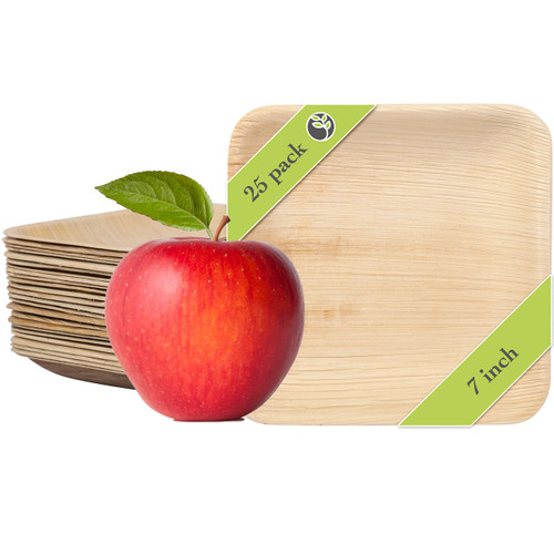 Naturally Chic Palm Leaf Plates - 7 Inch Square - Bamboo Like, Eco Friendly, Disposable, Compostable and Biodegradable Plates for Weddings, Parties and Events - 25 Pack