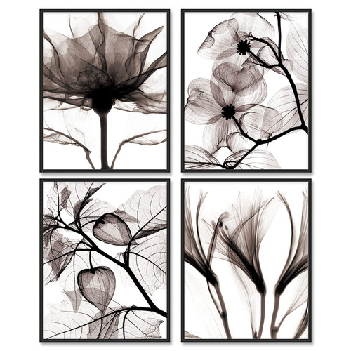 Black and White Wall Art Prints Posters Decor, 11x14 Canvas Prints Unframed Set of 4, Botanical Prints Poster Modern Plant Paintings for Wall Decorations
