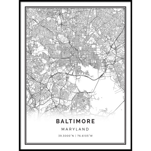 Squareious Baltimore map Poster Print | Modern Black and White Wall Art | Scandinavian Home Decor | Maryland City Prints Artwork | Fine Art Posters 9x11