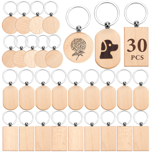 Auihiay 30 Pieces Wood Keychain Blanks, 3 Shapes Laser Engraving Blanks Key Chain, Unfinished Wood Keychains Bulk for DIY Crafts Gift, Various Keychains and Key Tags Auihiay 30 Pieces Wood Keychain Blanks, 3 Shapes Laser Engraving Blanks Key Chain, Unfinished Wood Keychains Bulk for DIY Crafts Gift, Various Keychains and Key Tags
