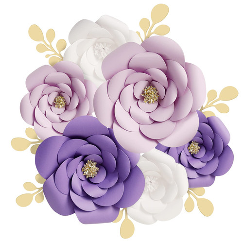 Gukasxi 3D Paper Flower Decorations for Wall, 3D Artificial Flower for Wedding Centerpiece Bridal Shower Birthday Party Backdrop Nursery Wall Decor (Purple Paper Flower)