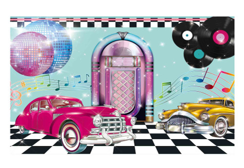 Funnytree 50's Sock Hop Backdrop 1950s Rock Roll Prom Dance Birthday Diner Party Decor Music Classic Disco Retro Cars Background Supplies Banner Decor Portrait Props Photobooth Gift