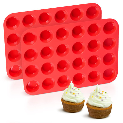 CAKETIME Silicone Muffin Pan Mini 24 Cups Cupcake Pan, Nonstick BPA Free Silicone Baking Pan