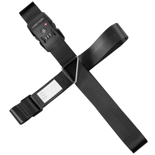 Travel Inspira Luggage Straps TSA Approved Suitcase Belt Adjustable Length 3-Dial Combination Lock and Cross Luggage Suitcase Security - Black