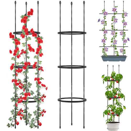 Garden Trellis, 2 Pack Shaped Plant Support, 48" Tomato Cages for Garden, Trellis for Potted Plants Climbing Plants Outdoor Vine Pots Flower Vegetable with 18Pcs Plant Stakes, 6 Shape-adjustable Rings