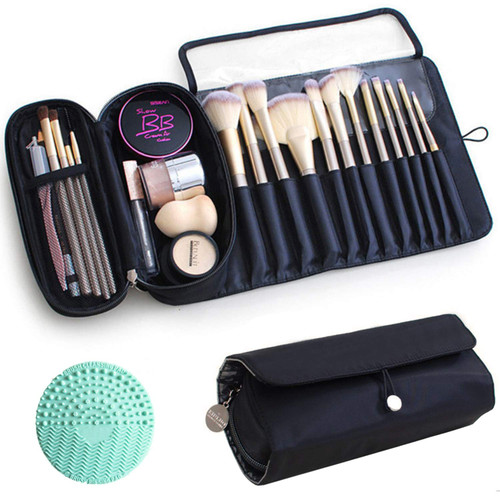 Warmstore Makeup Brush Bag, Travel Makeup Brush Case Makeup Brush Holder Organizer Cosmetic Bag Portable Roll Up Brush Storage Bag for Makeup Brushes and Cosmetic Essentials (Black) Warmstore Makeup Brush Bag, Travel Makeup Brush Case Makeup Brush Holder Organizer Cosmetic Bag Portable Roll Up Brush Storage Bag for Makeup Brushes and Cosmetic Essentials (Black)