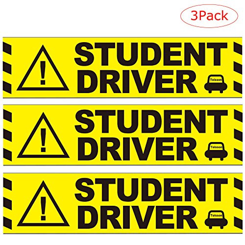 Teisson Student Driver Magnetic Car Signs [ Set of 3 ] 3" x 12" 1mm Thickness Strong Magnetic Adsorption Safety Caution Bumper Magnet Sticker for New Driver (Student Driver)