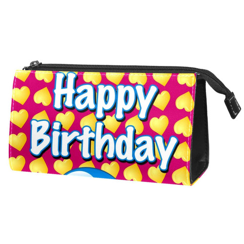 VBFOFBV Large Makeup Bag Zipper Pouch Waterproof Travel Cosmetic Organizer for Women and Girls, Happy Birthday Cartoon Colorful Balloons