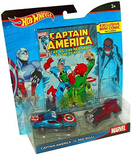 Hot Wheels Marvel Captain America vs. Red Skull Character Car 2-Pack with Comic