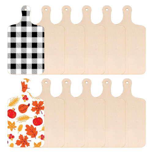 10 PCS Wood Craft Cutting Board Unfinished Mini Wooden Cutting Board DIY Blank Paddle with Handle Food Serving Board Chopping Board for Painting DIY Crafts Kitchen Home Decor, 11.8 x 6.3 Inch