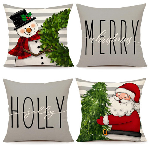 Gray Christmas Pillow Covers 18x18 Set of 4 Farmhouse Xmas Decorations Snowman Wreath Santa Claus Tree Merry Christmas Holly Jolly Winter Holiday Decor Throw Cushion Case for Home Couch S23C20 Gray Christmas Pillow Covers 18x18 Set of 4 Farmhouse Xmas Decorations Snowman Wreath Santa Claus Tree Merry Christmas Holly Jolly Winter Holiday Decor Throw Cushion Case for Home Couch S23C20