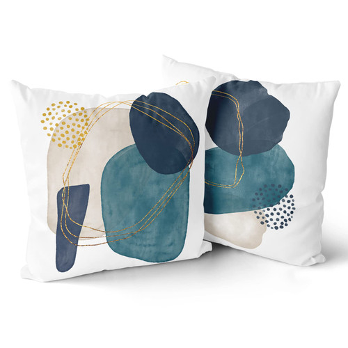 DZGlobal Geometric Throw Pillow Covers Navy Blue Grey Teal Pillows Cases Abstract Boho Pillow Covers 18x18 Mid Century Modern Cushions Covers for Couch Sofa Set of 2