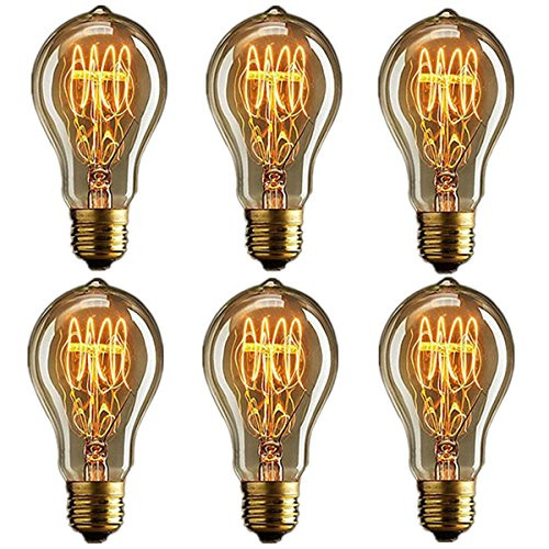 Edison Bulb, FadimiKoo Vintage Bulb 60W Dimmable A19 Squirrel Cage Filament Edison Lihgt Bulb For Home Light Fixtures Decorative, Pack of 6
