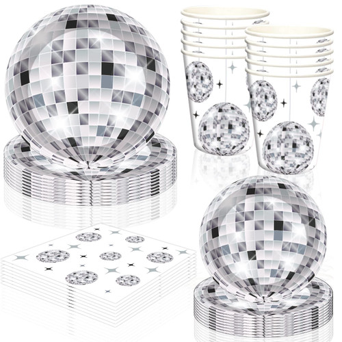 70s Disco Ball Party Decorations Tableware for 20 Guests Disposable Disco Plates and Napkins Party Supplies Disco Ball Paper Plate Disco Cups and Cocktail Napkins for Disco Bachelorette Birthday