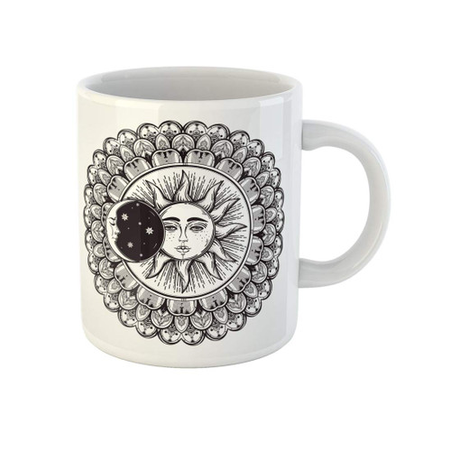 Awowee Coffee Mug Moon Sun Eclipse Mandala Round Mayan Aztec Celestial Boho 11 Oz Ceramic Tea Cup Mugs Best Gift Or Souvenir For Family Friends Coworkers