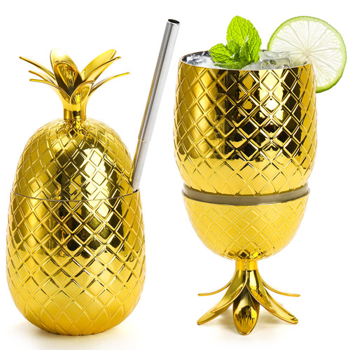 Okllen 2 Pack Pineapple Drink Cups, 16 OZ Gold Pineapple Tumbler with Stretched Straw, Hawaiian Luau Party Cups for Cocktail, Juice, Beer, Tiki Cups for Hawaiian Party Favor Decorations Okllen 2 Pack Pineapple Drink Cups, 16 OZ Gold Pineapple Tumbler with Stretched Straw, Hawaiian Luau Party Cups for Cocktail, Juice, Beer, Tiki Cups for Hawaiian Party Favor Decorations