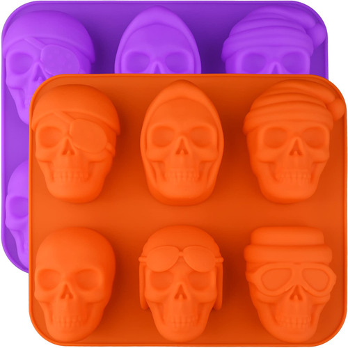 HUAKENER Skull Cake Molds Silicone, Large Size Halloween Skull Baking Molds for Mini Cakes, Handmade Soap, Chocolate, Pudding, Jello, Candy